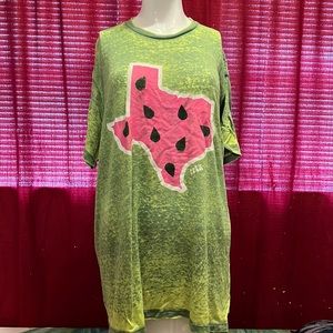 Colortone green tie dye t-shirt with Texas map filled with watermelon print